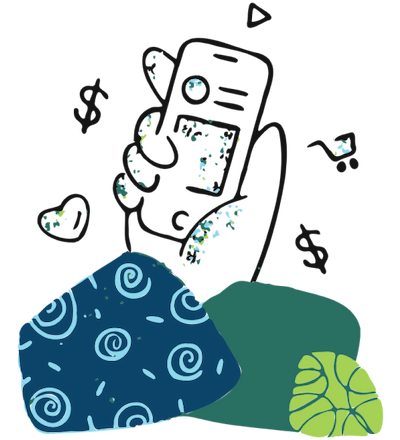 Illustration of a hand holding mobile device meant to symbolize the ROI of good web design.