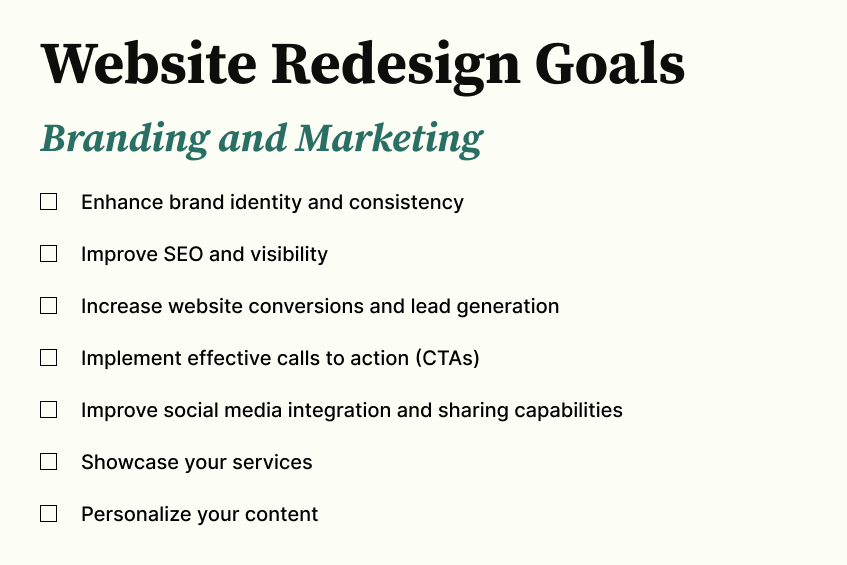 Website Redesign Checklist - Branding and Marketing