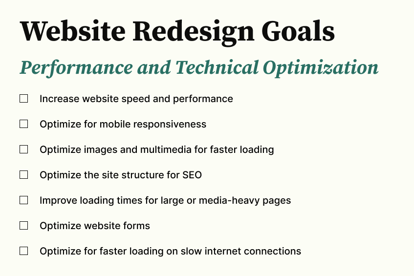 Website Redesign Checklist - Performance and Technical Optimization