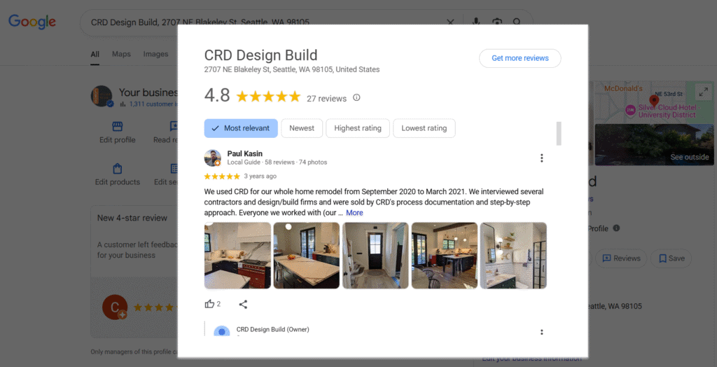 CRD Design Build Google Reviews