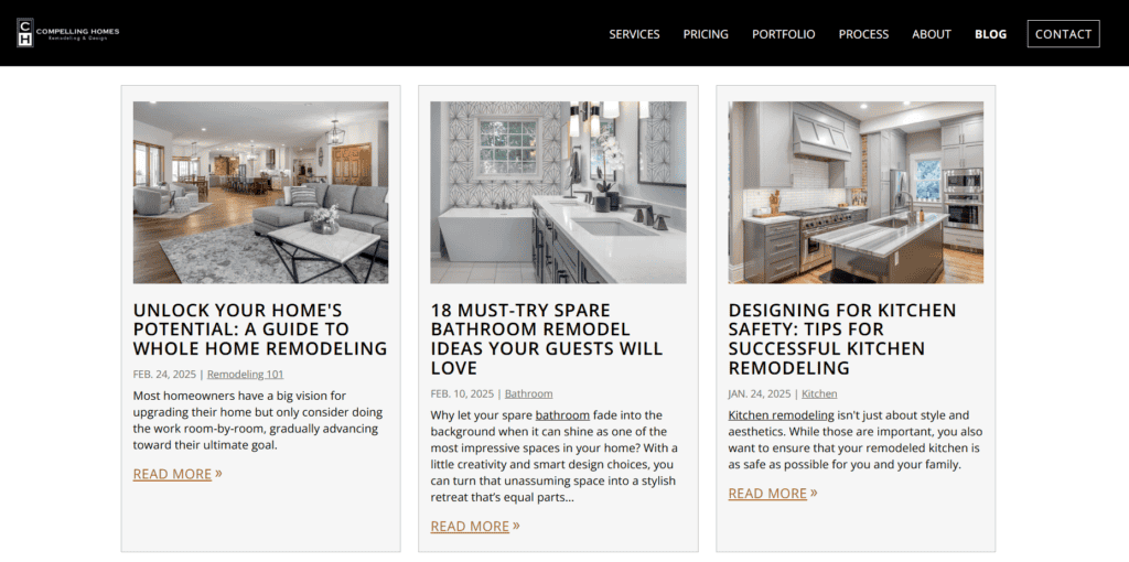 Compelling Homes Blog Overview Page