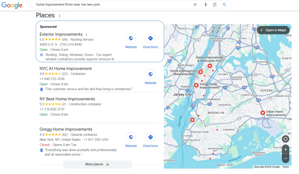 Google Business Profile and local map pack for home improvement searches
