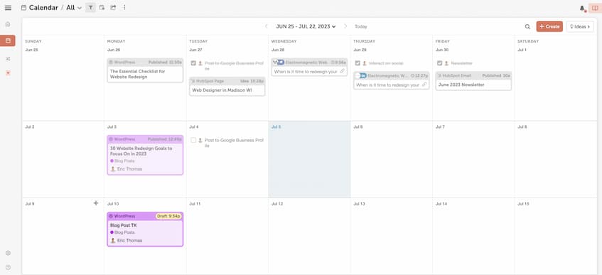 CoSchedule content calendar inside of WordPress screen